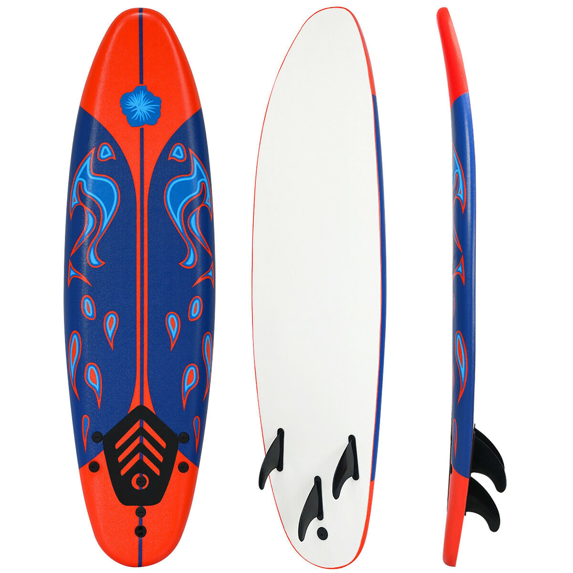  6' Surfboard Foamie Body Surfing Board With 3 Fins & Leash For Kids Adults - Red - Bonton