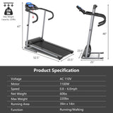 1100W Folding Treadmill Electric Support Motorized Power Running Fitness Machine