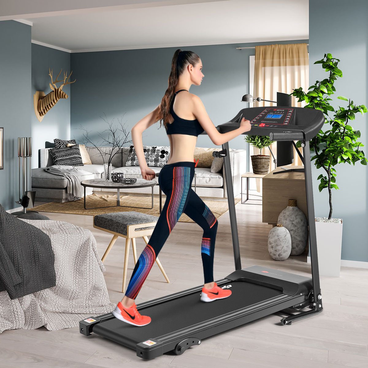  1.0 Horsepower Folding Treadmill Electric Support Motorized Power Running Machine Trainer - Black - Bonton