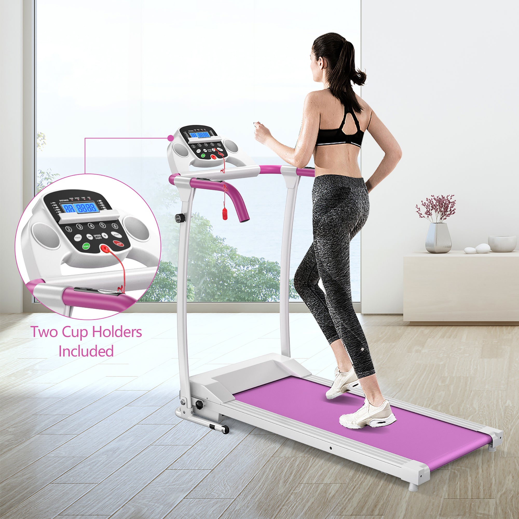  800W Folding Treadmill Electric /Support Motorized Power Running Fitness Machine - Pink - Bonton