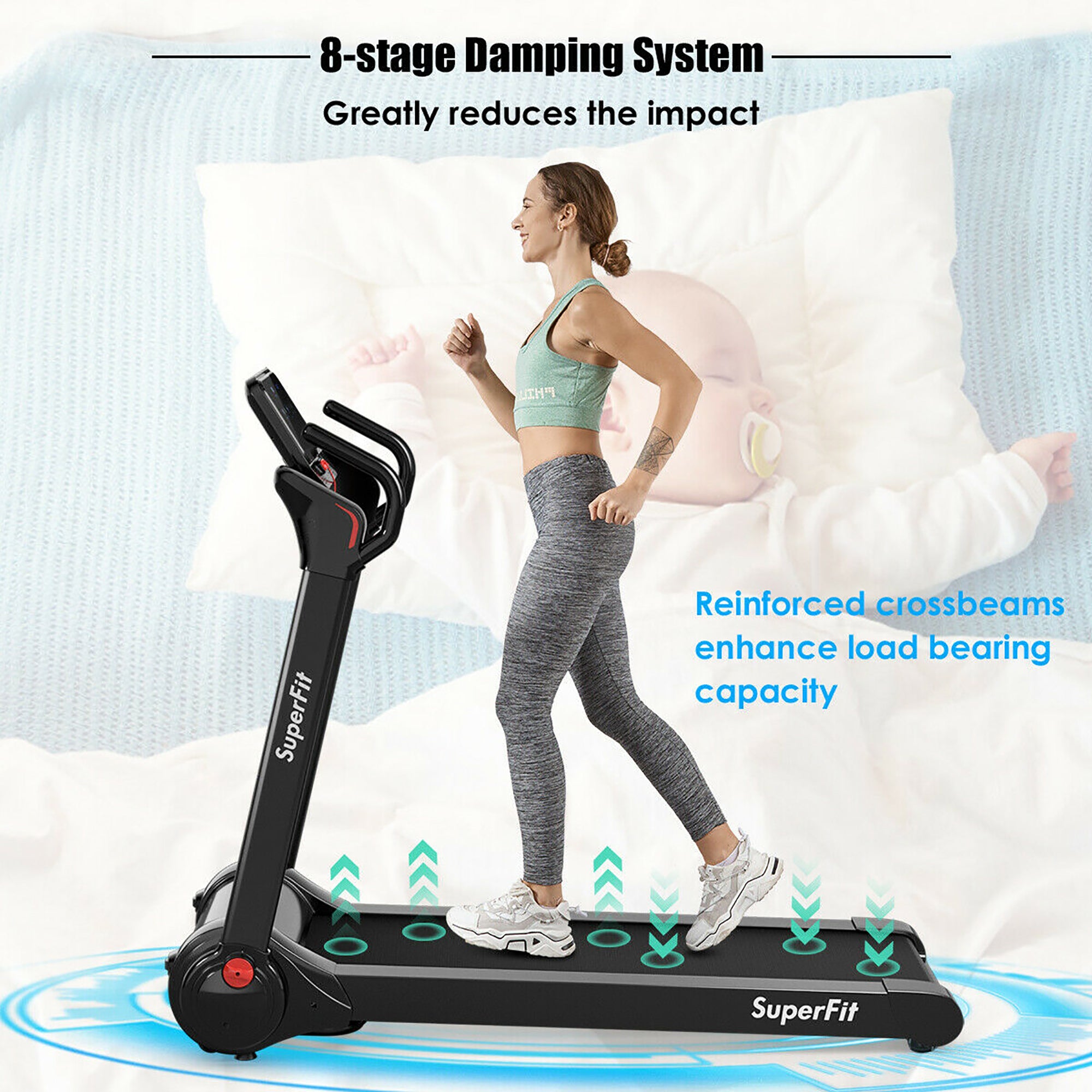  2.25 Horsepower Folding Electric Motorized Treadmill With Speaker - White - Bonton