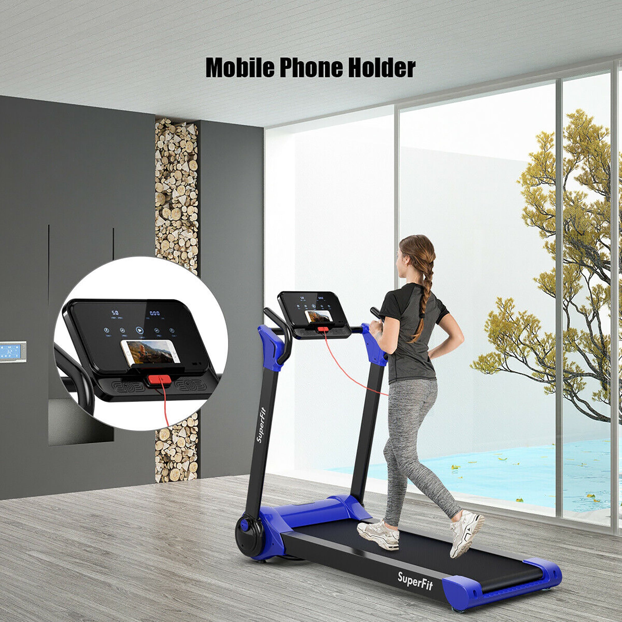  2.25 Horsepower Folding Electric Motorized Treadmill With Speaker - White - Bonton