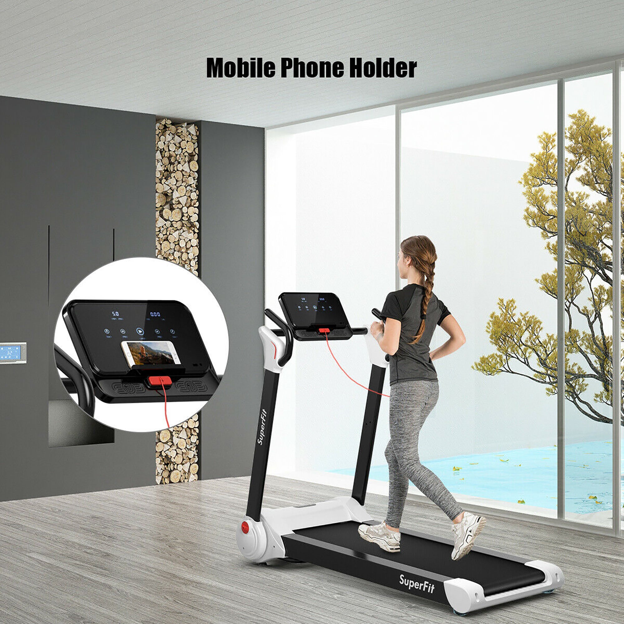  2.25 Horsepower Folding Electric Motorized Treadmill With Speaker - White - Bonton