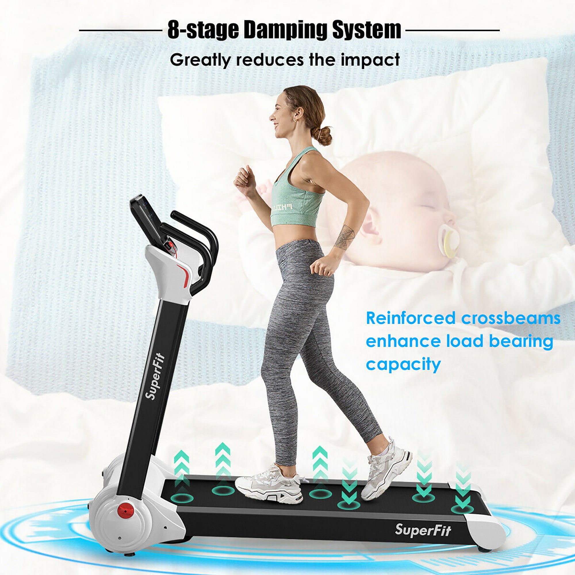  2.25 Horsepower Folding Electric Motorized Treadmill With Speaker - White - Bonton