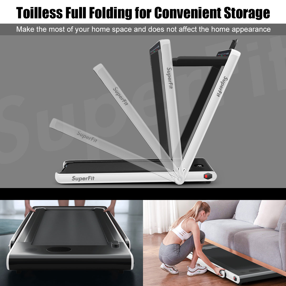  2.25 Horsepower 2 in 1 Folding Treadmill with  APP Speaker Remote Control - Golden - Bonton