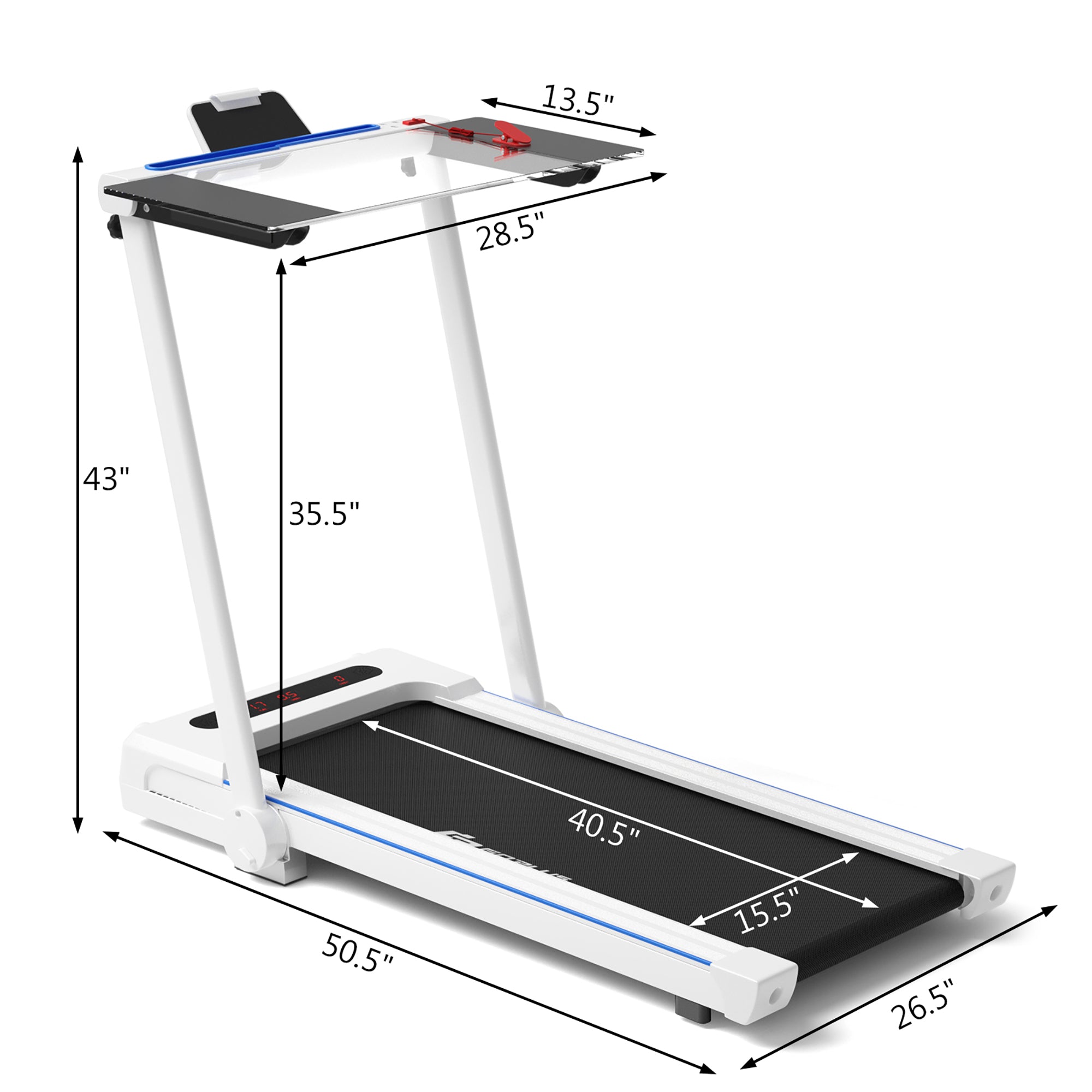  2.25 Horsepower 3-in-1 Folding Treadmill with Table Speaker Remote Home Office - White - Bonton