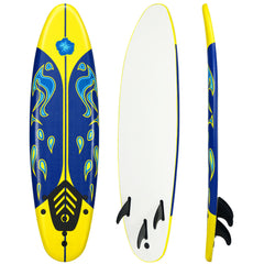 6' Surfboard Foamie Body Surfing Board With 3 Fins & Leash For Kids Adults