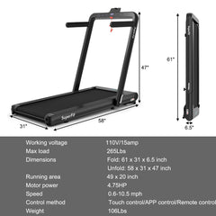 4.75 Horsepower 2 In 1 Folding Treadmill with Remote APP Control