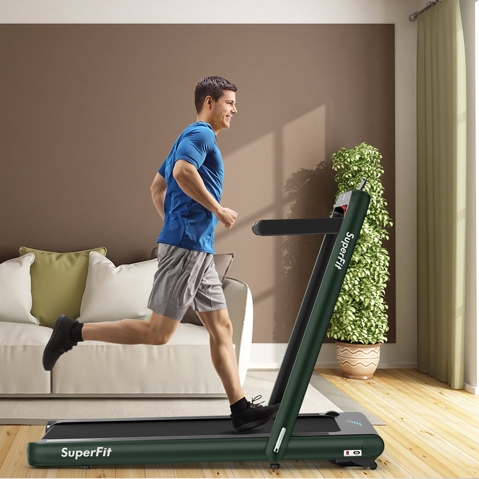  4.75 Horsepower 2 In 1 Folding Treadmill with Remote APP Control - Green - Bonton