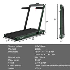 4.75 Horsepower 2 In 1 Folding Treadmill with Remote APP Control