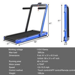 4.75 Horsepower 2 In 1 Folding Treadmill with Remote APP Control