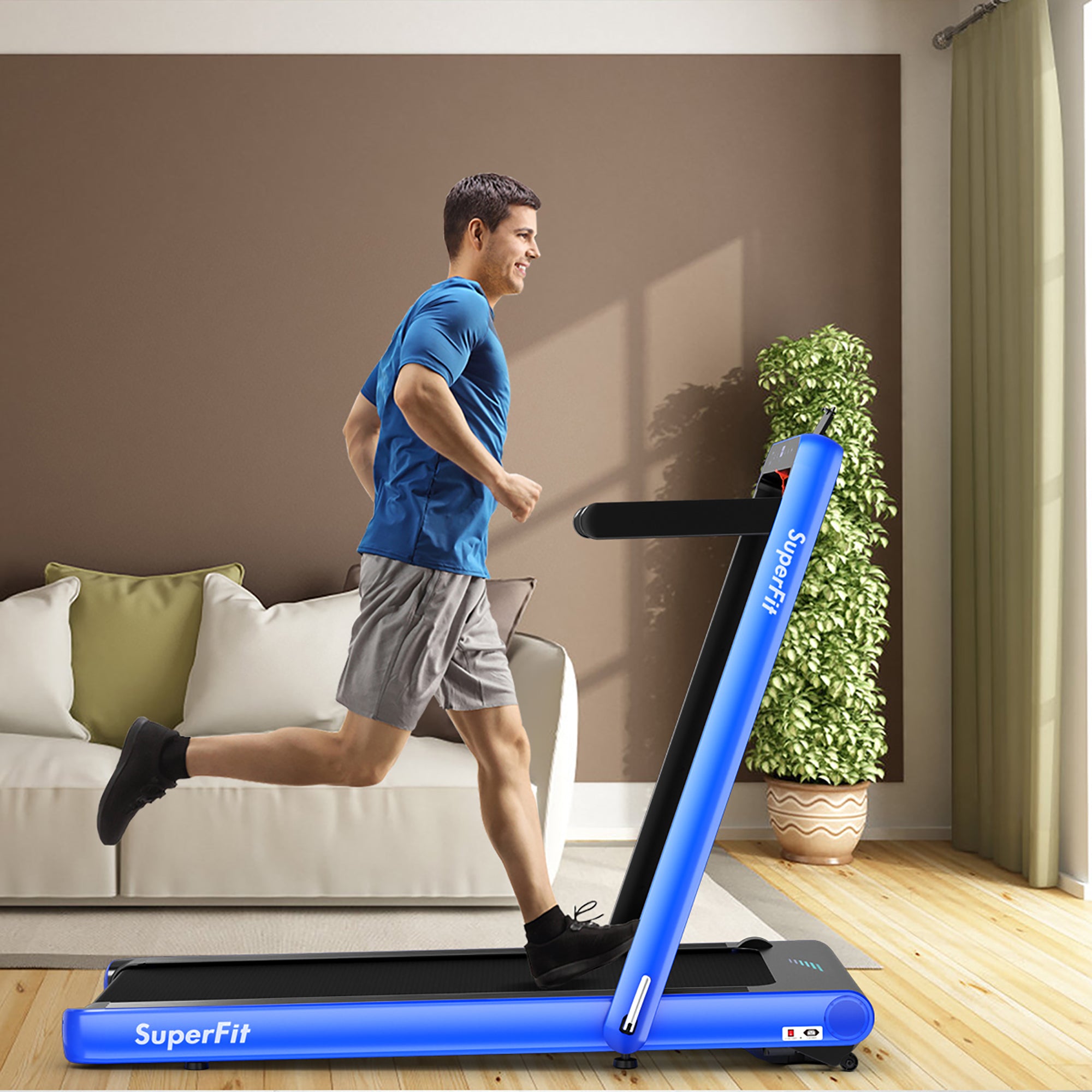  4.75 Horsepower 2 In 1 Folding Treadmill with Remote APP Control - Navy - Bonton