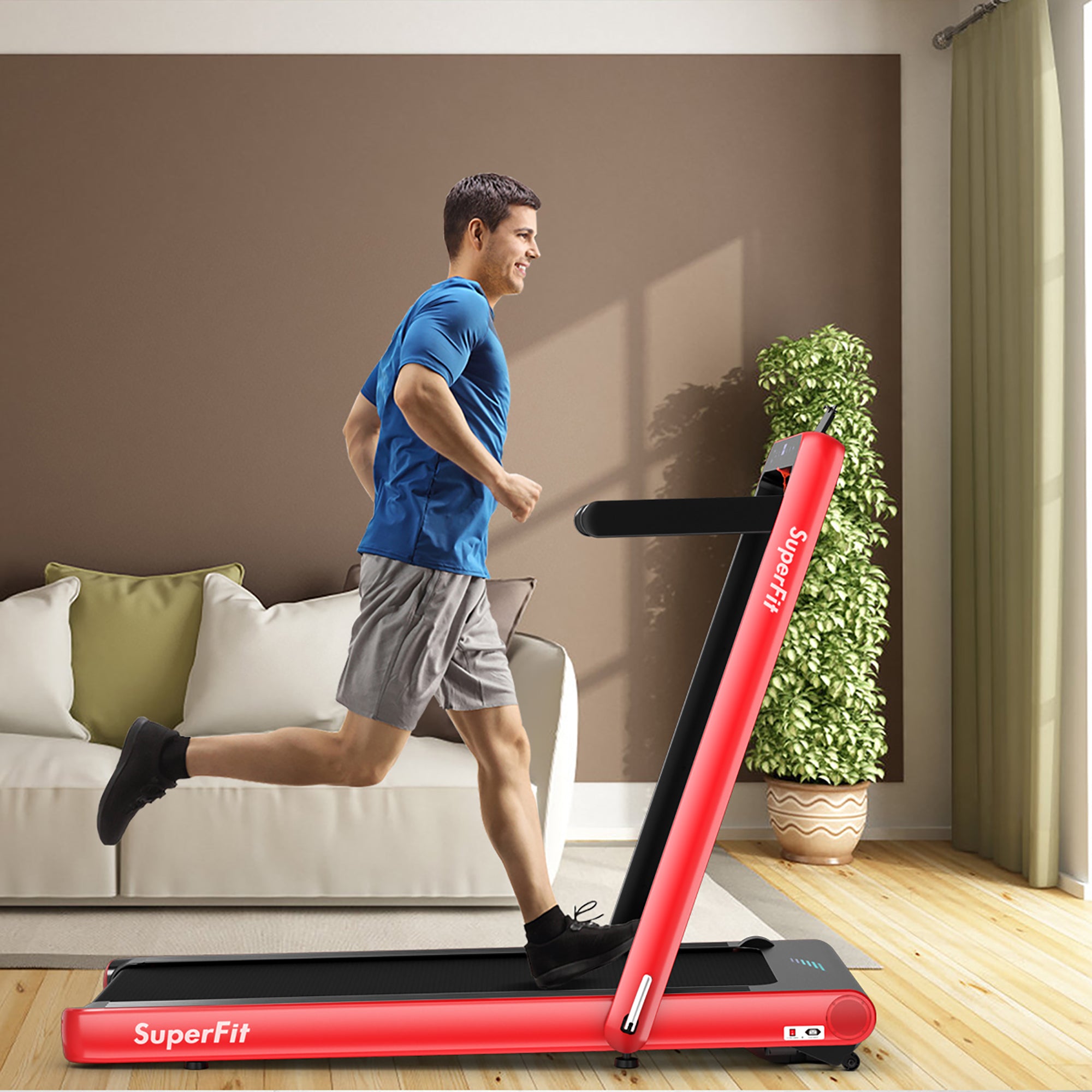  4.75 Horsepower 2 In 1 Folding Treadmill with Remote APP Control - Red - Bonton