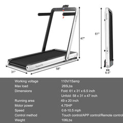 4.75 Horsepower 2 In 1 Folding Treadmill with Remote APP Control