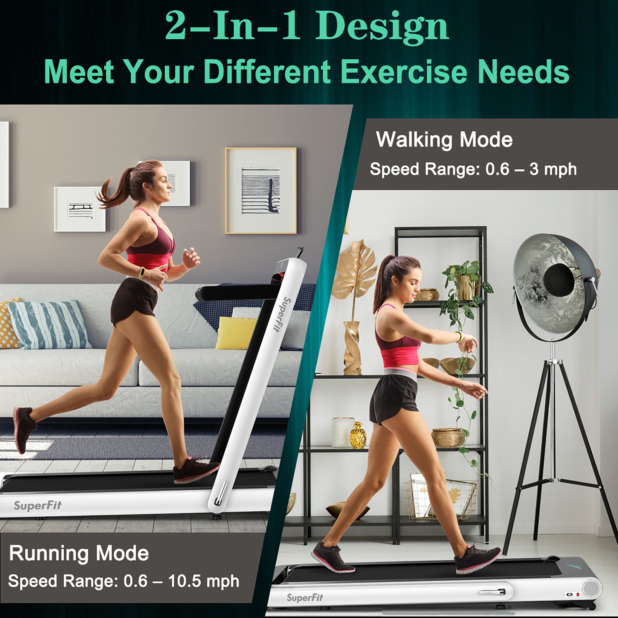  4.75 Horsepower 2 In 1 Folding Treadmill with Remote APP Control - Green - Bonton