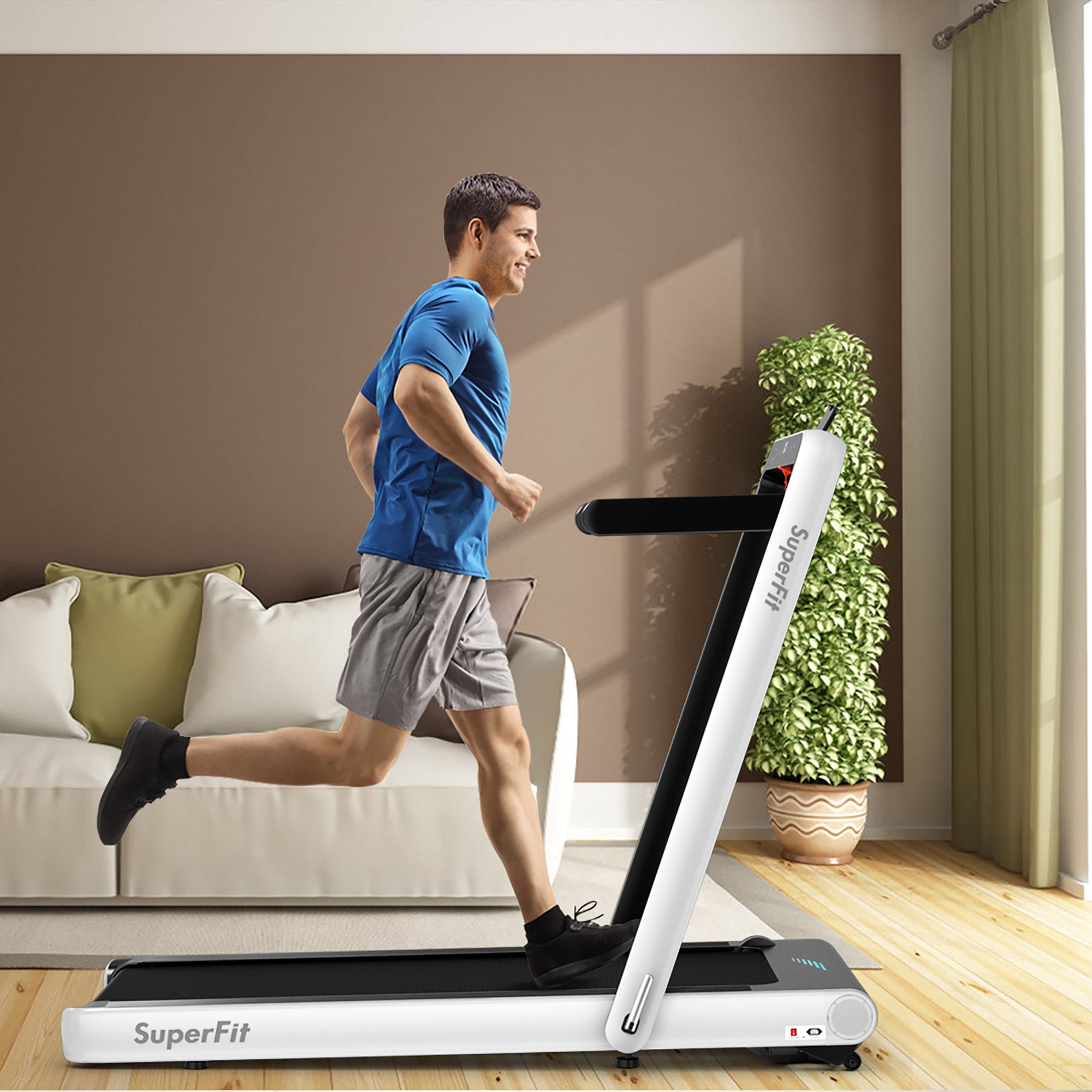  4.75 Horsepower 2 In 1 Folding Treadmill with Remote APP Control - Navy - Bonton