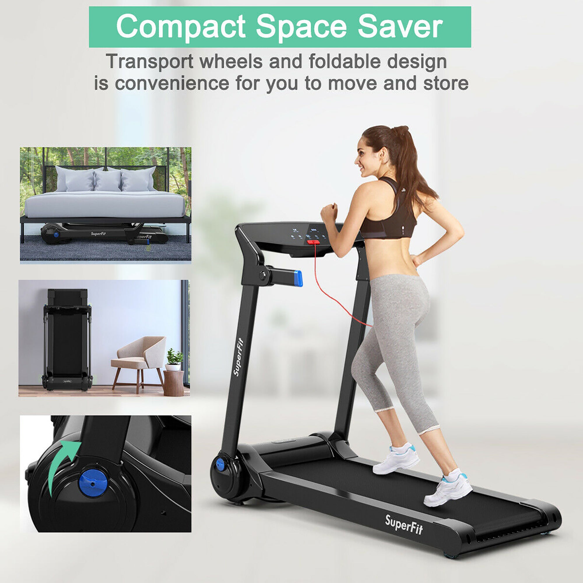  3 Horsepower Folding Electric Treadmill Running Machine with  Speaker - Silver - Bonton