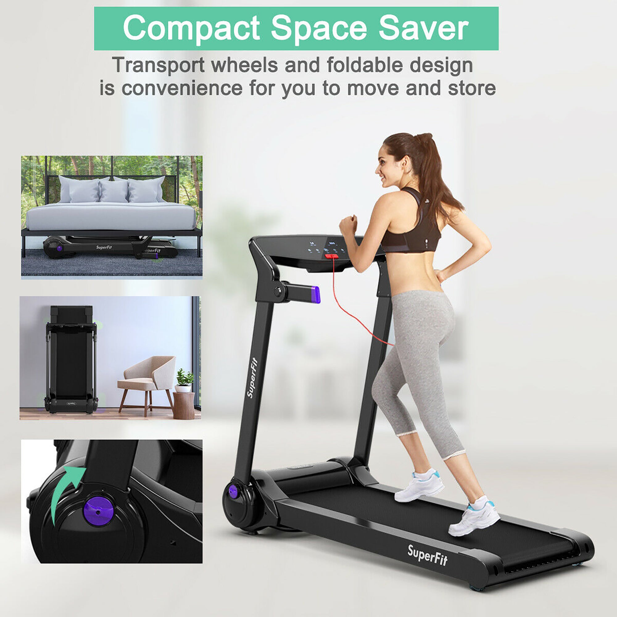  3 Horsepower Folding Electric Treadmill Running Machine with  Speaker - Blue - Bonton