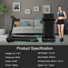 3 Horsepower Folding Electric Treadmill Running Machine with  Speaker