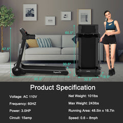 3 Horsepower Folding Electric Treadmill Running Machine with  Speaker