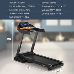 3.75 Horsepower Electric Folding Treadmill with Auto Incline 12 Program APP Control