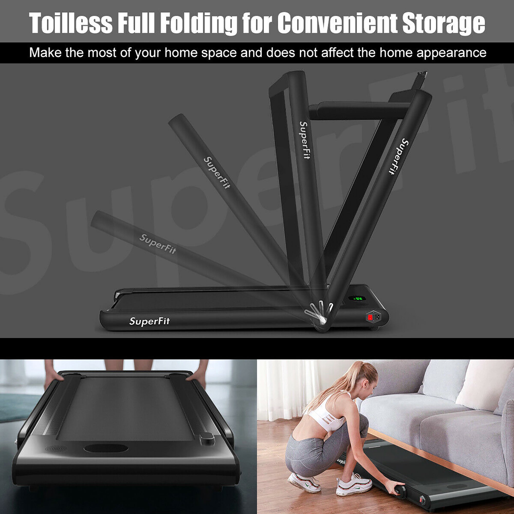  2.25 Horsepower 2 in 1 Folding Treadmill with  APP Speaker Remote Control - Golden - Bonton