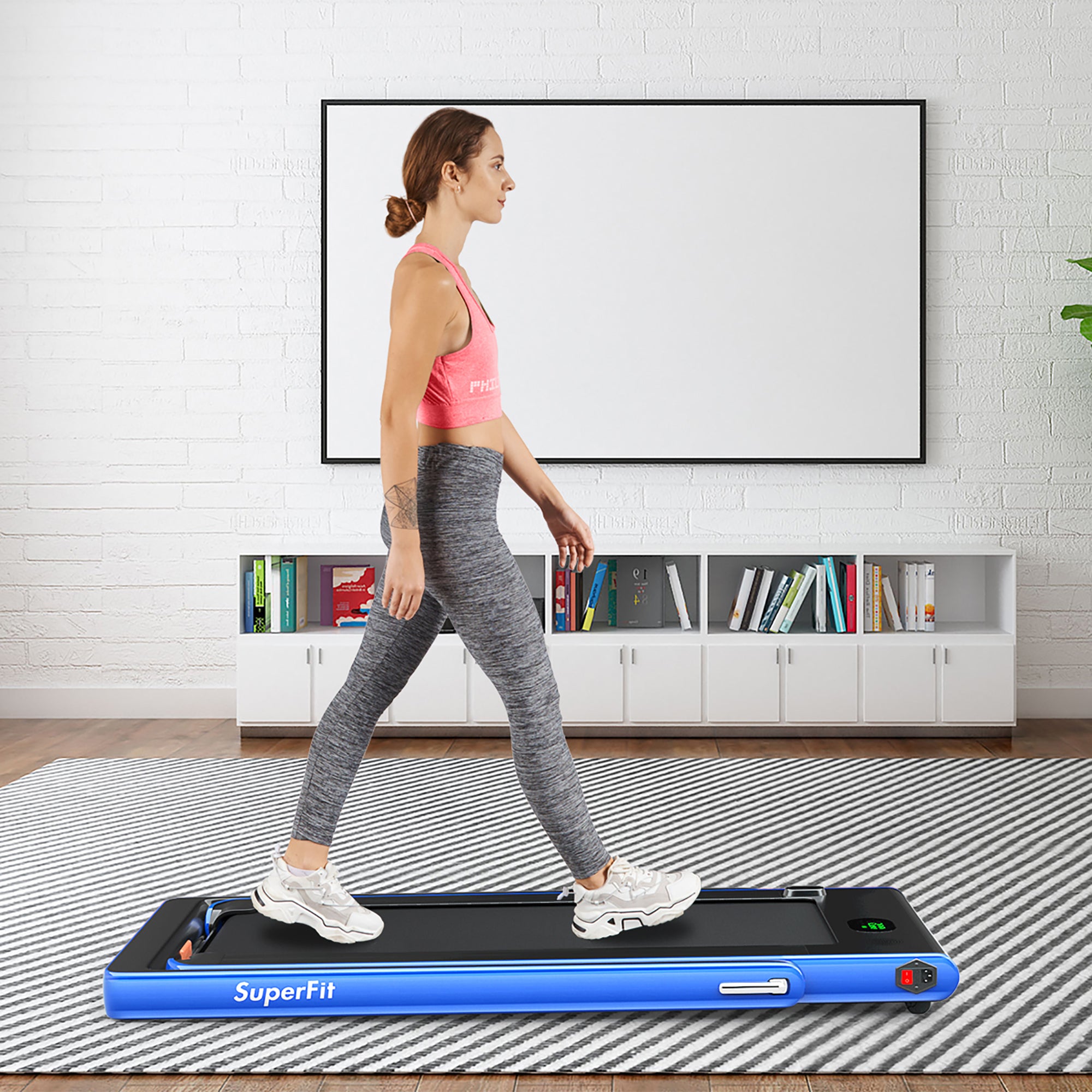  2.25 Horsepower 2 in 1 Folding Treadmill with  APPSpeaker Remote Control - Blue - Bonton