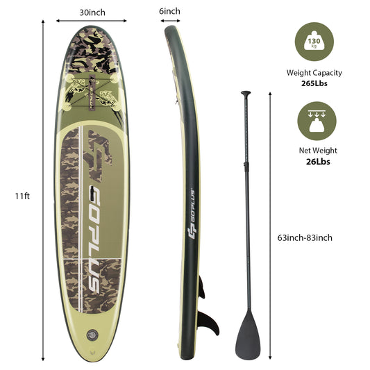 11' Inflatable Stand Up Paddle Board Surfboard With Pump Aluminum Paddle