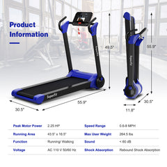 Folding 2.25 Horsepower Electric Treadmill Running Machine APP Control Bluetooth