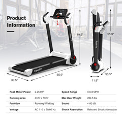 Folding 2.25 Horsepower Electric Treadmill Running Machine APP Control Bluetooth