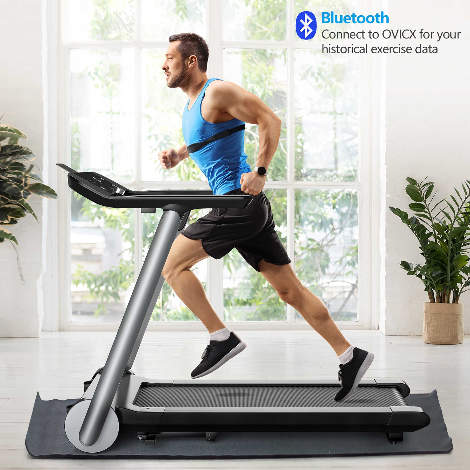  Folding Electric Treadmill Jogging Machine Bluetooth 10 Preset Programs - Black - Bonton