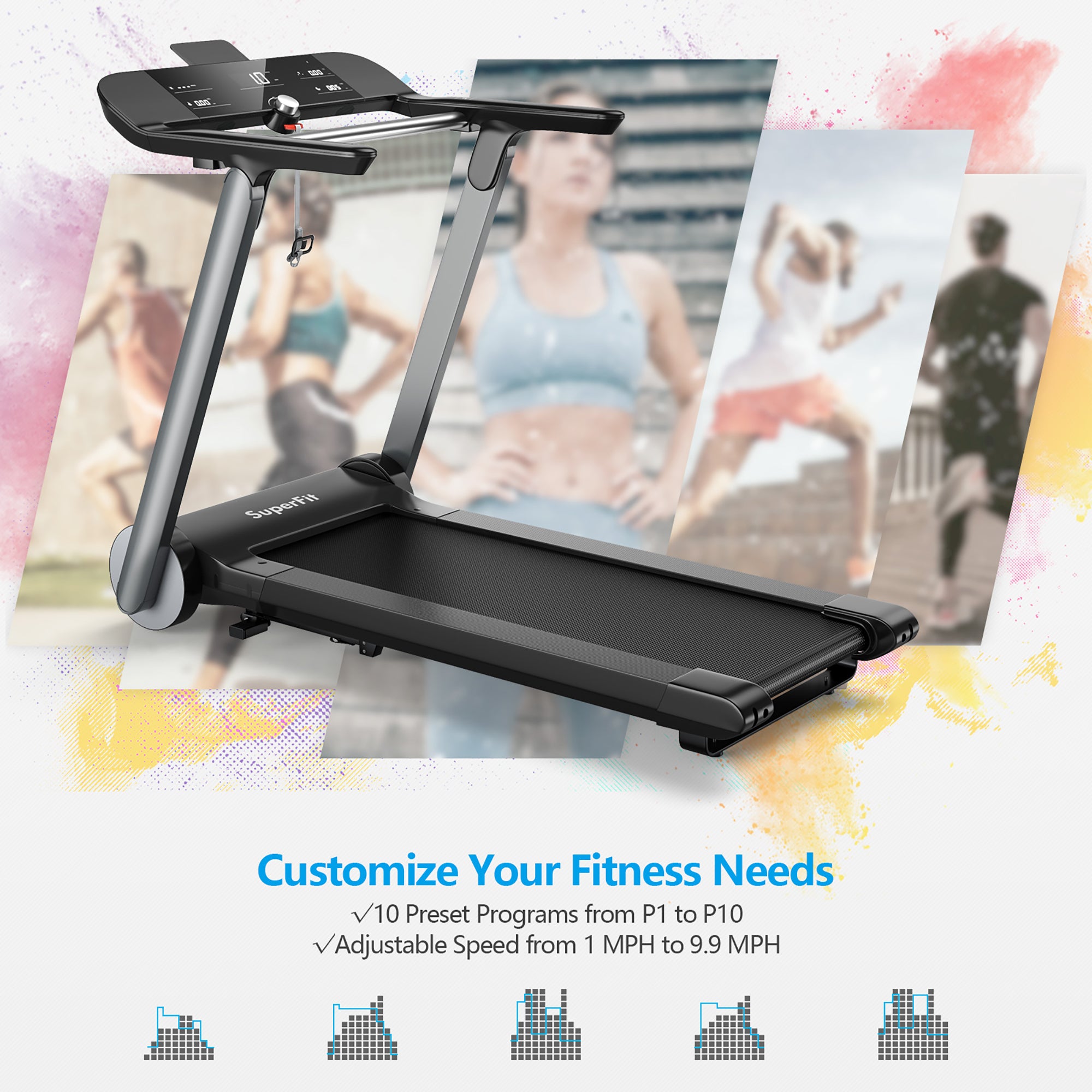  Folding Electric Treadmill Jogging Machine Bluetooth 10 Preset Programs - Black - Bonton