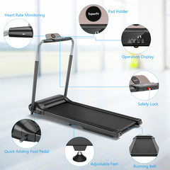 3 Horsepower Folding Treadmill Compact Walking Jogging Machine with Touch Screen APP Control