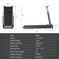 3 Horsepower Folding Treadmill Compact Walking Jogging Machine with Touch Screen APP Control