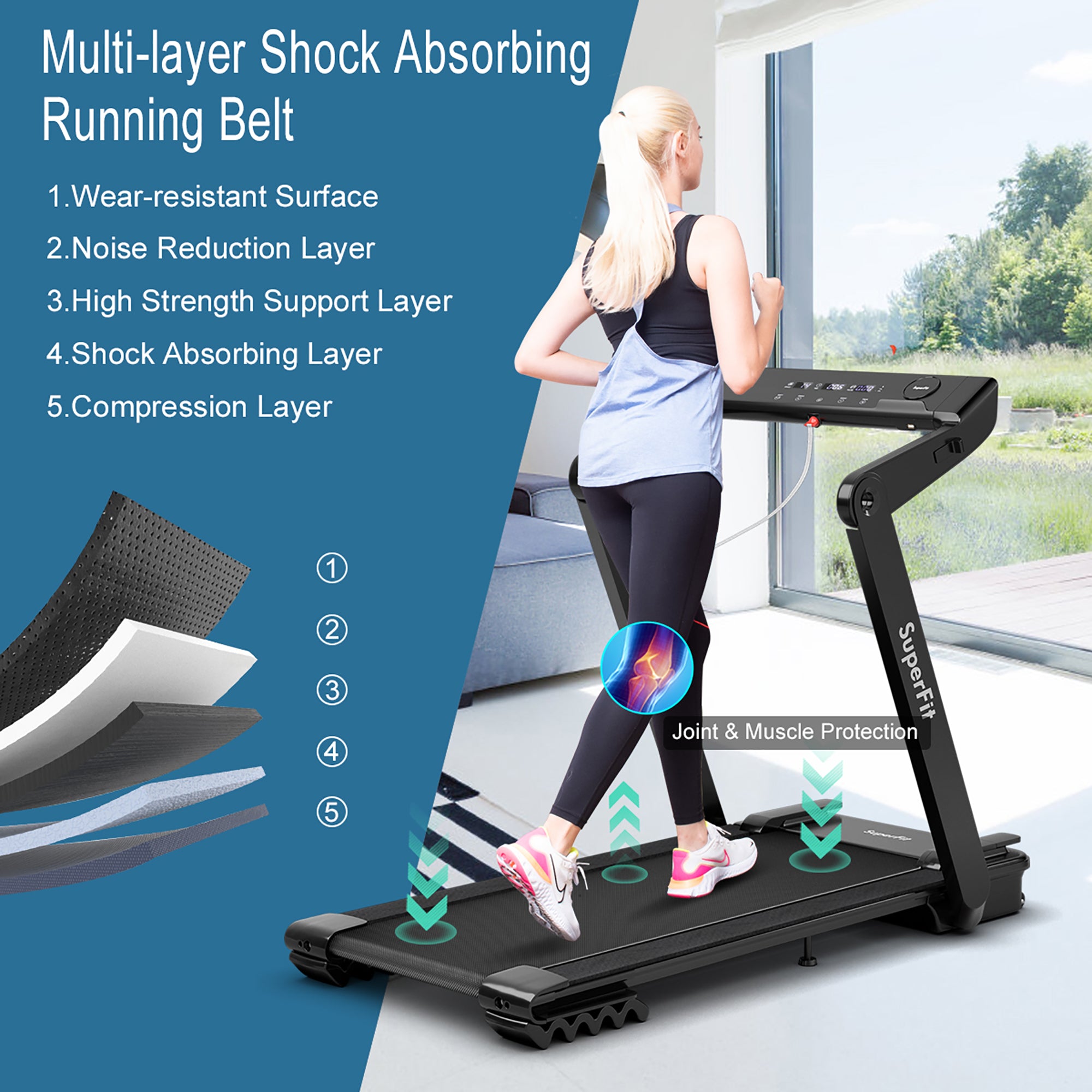  4.0 Horsepower Foldable Electric Treadmill Jogging Machine with Bluetooth - Black - Bonton