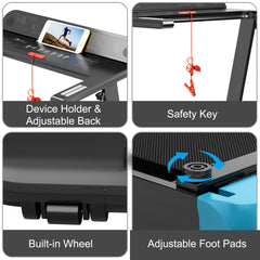 Folding Electric Treadmill Compact Walking Running Machine with APP Control Speaker