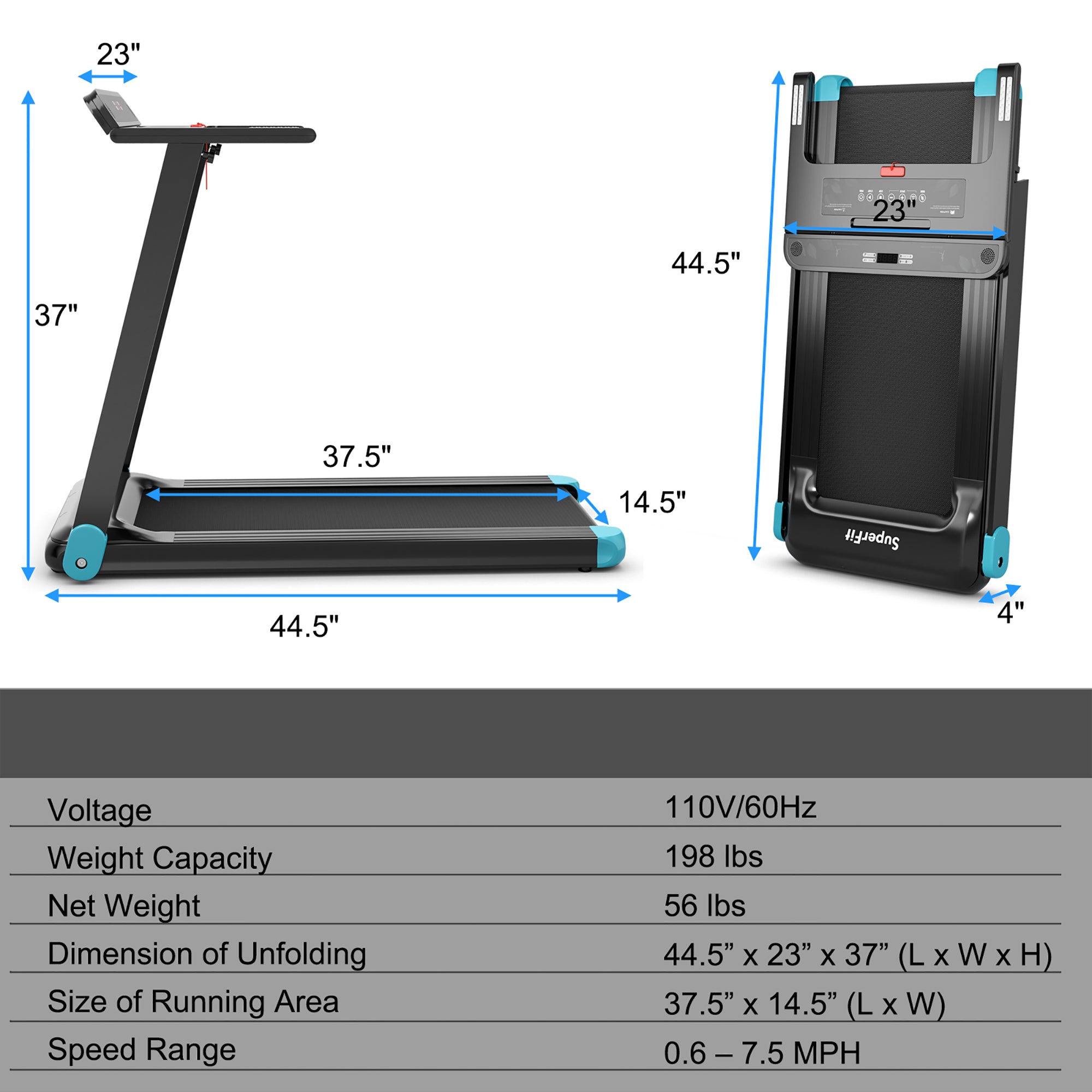  Folding Electric Treadmill Compact Walking Running Machine with APP Control Speaker - Red - Bonton