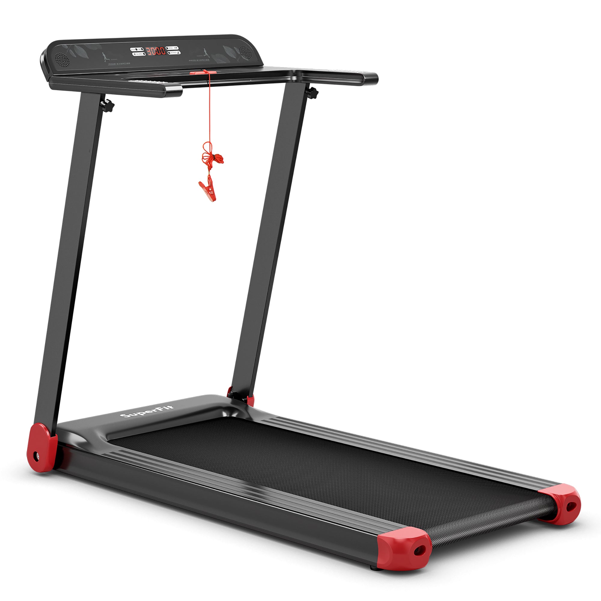  Folding Electric Treadmill Compact Walking Running Machine with APP Control Speaker - Red - Bonton