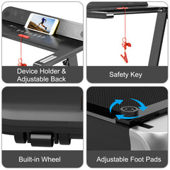 Folding Electric Treadmill Compact Walking Running Machine with APP Control Speaker