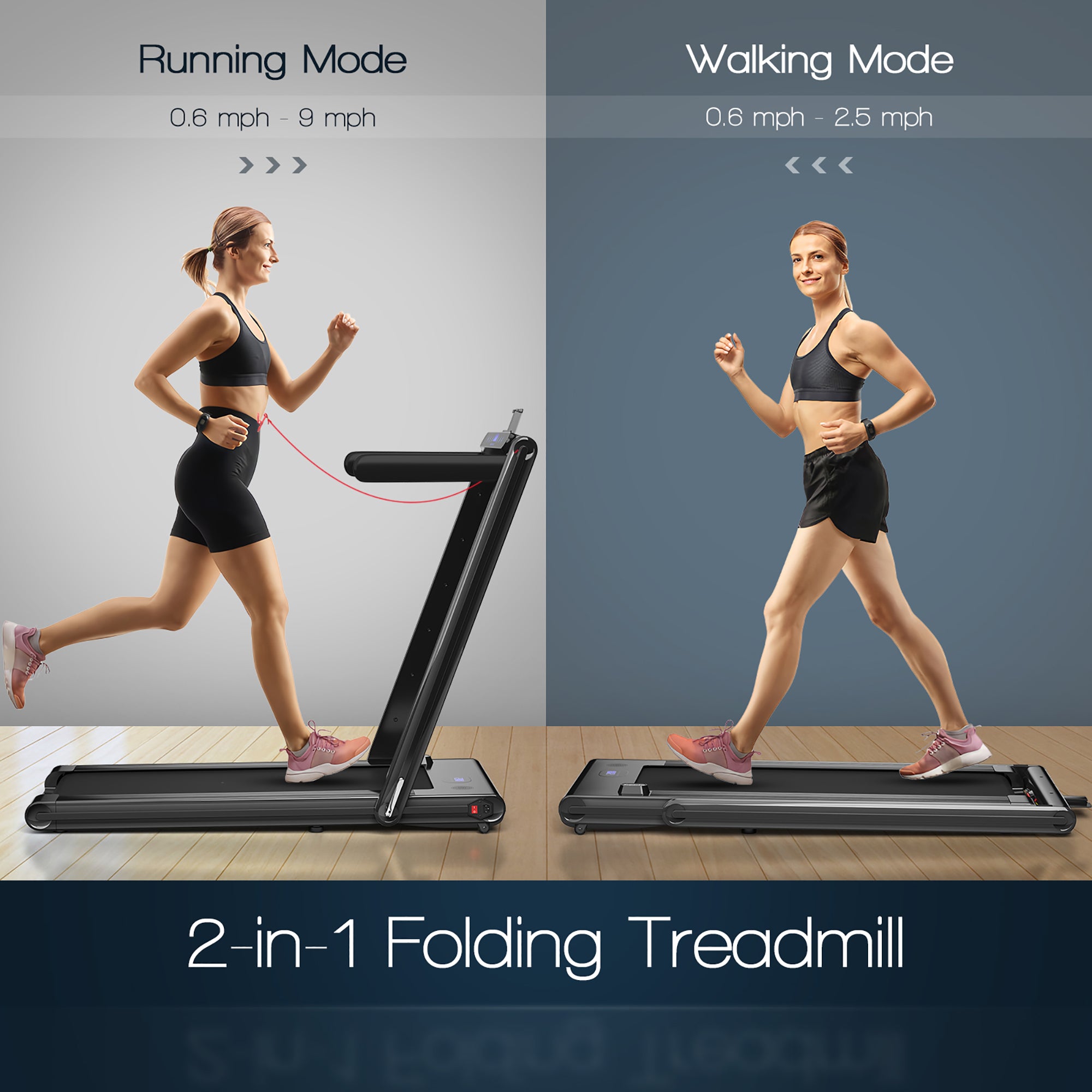  2-in-1 Folding Treadmill 2.25 Horsepower Jogging Machine with  Dual LED Display - Silver - Bonton