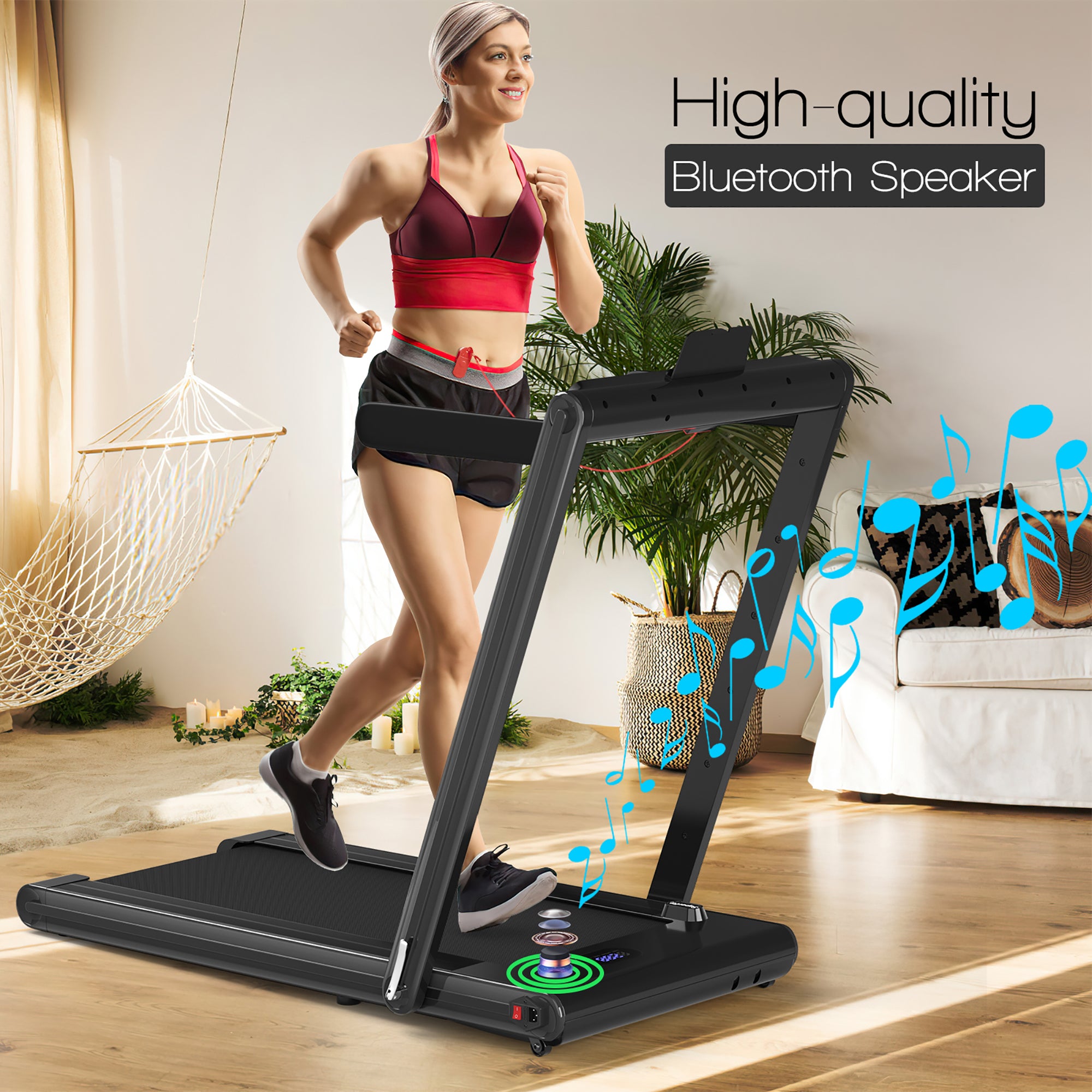  2-in-1 Folding Treadmill 2.25 Horsepower Jogging Machine with  Dual LED Display - Black - Bonton