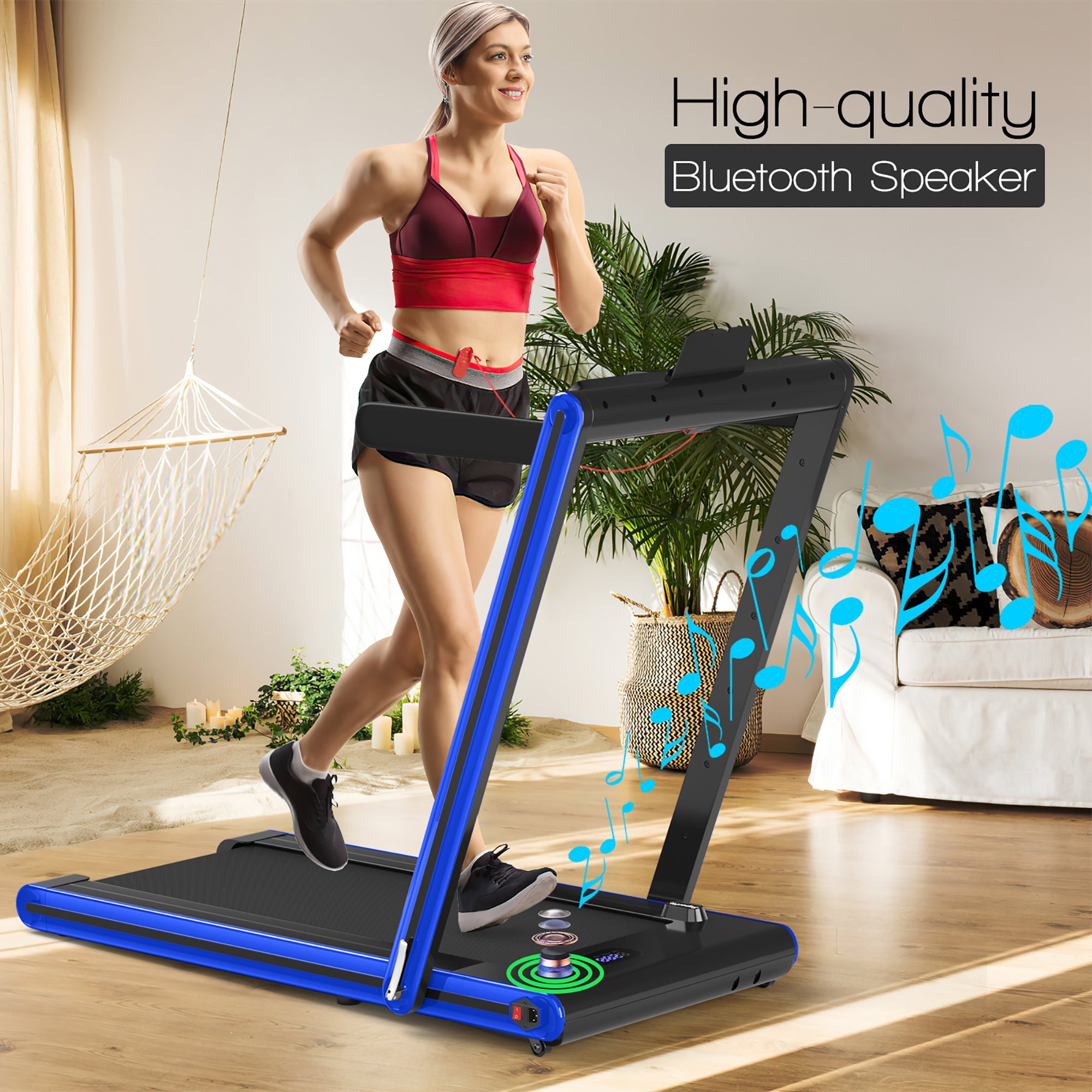  2-in-1 Folding Treadmill 2.25 Horsepower Jogging Machine with  Dual LED Display - Red - Bonton