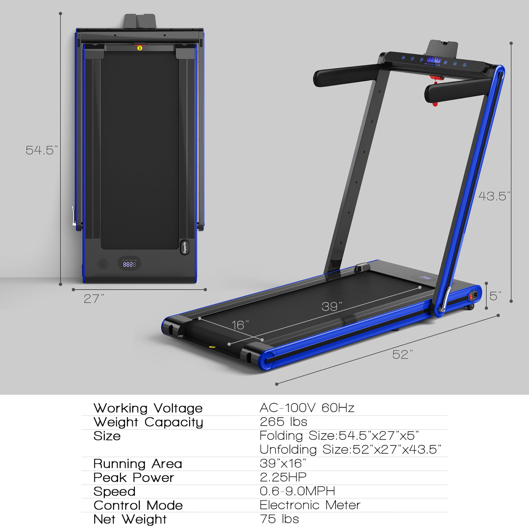  2-in-1 Folding Treadmill 2.25 Horsepower Jogging Machine with  Dual LED Display - Black - Bonton