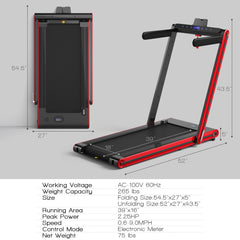 2-in-1 Folding Treadmill 2.25 Horsepower Jogging Machine with  Dual LED Display