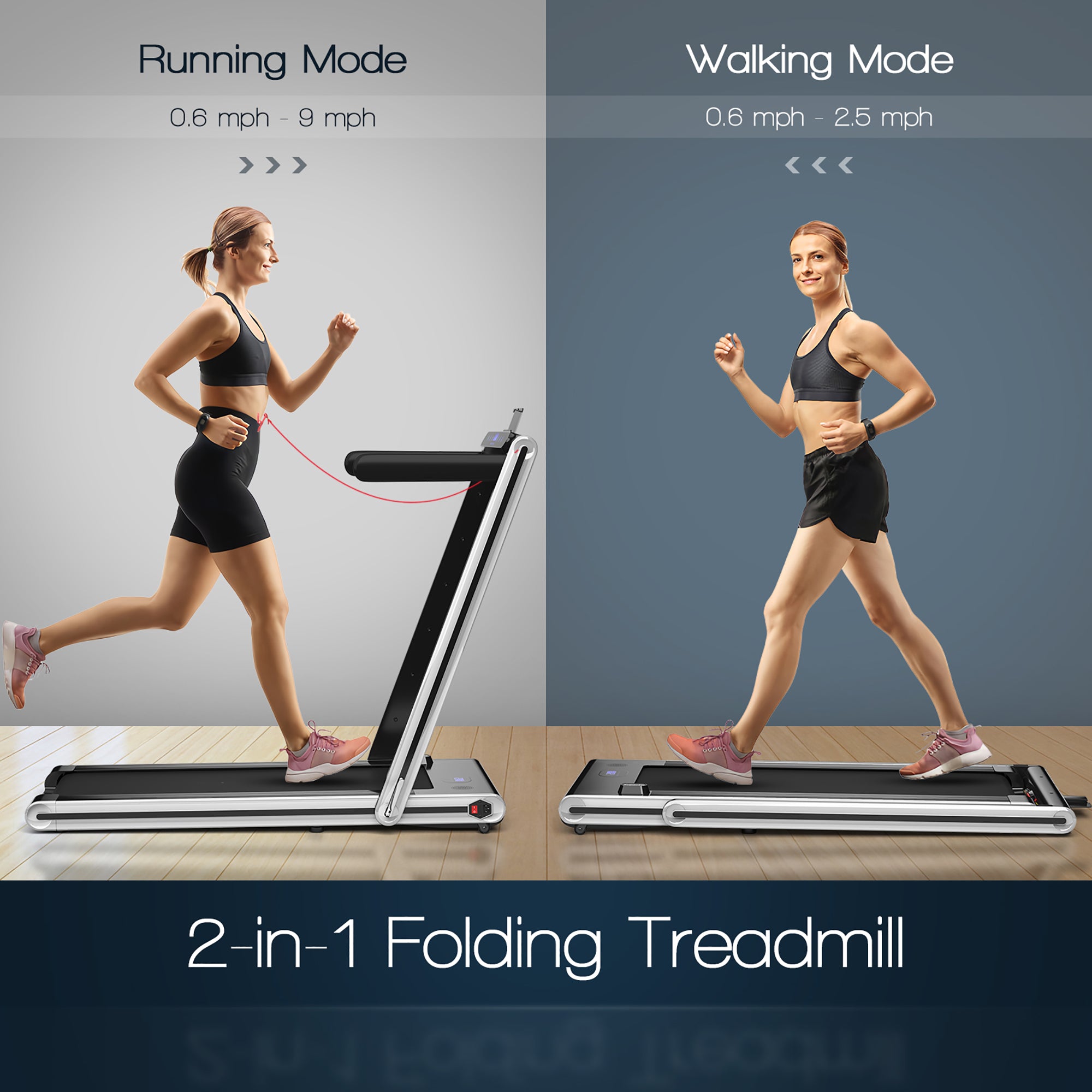  2-in-1 Folding Treadmill 2.25 Horsepower Jogging Machine with  Dual LED Display - Red - Bonton