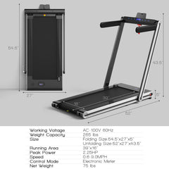 2-in-1 Folding Treadmill 2.25 Horsepower Jogging Machine with  Dual LED Display