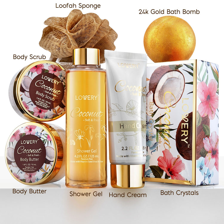 Coconut Bath and Body Kit in a Spa Bag, 8 Pieces