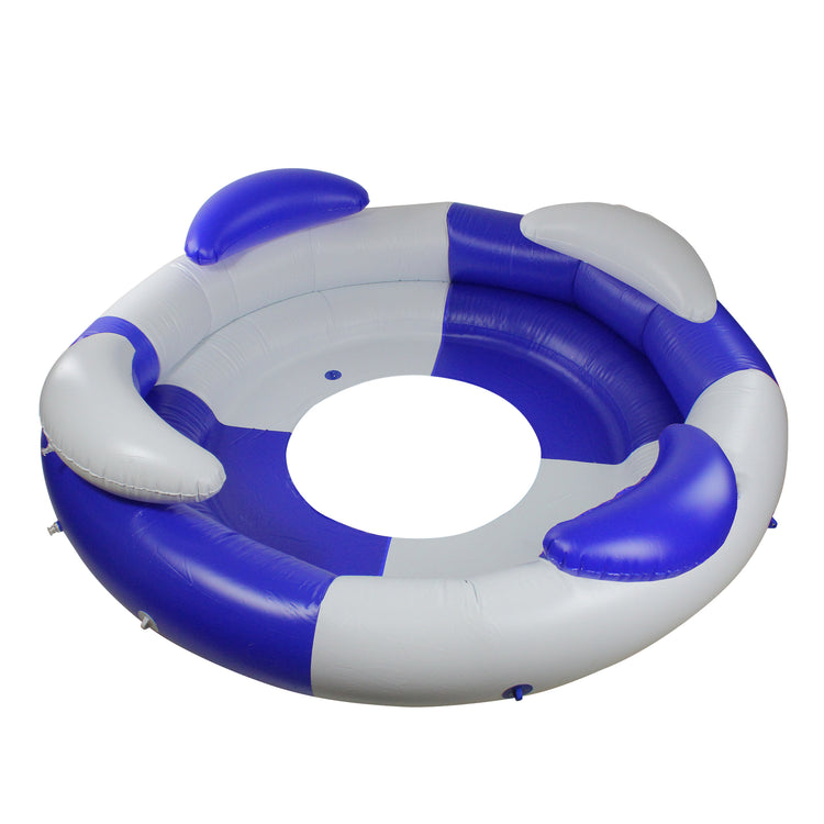 84" Inflatable Blue And White Sofa Island Swimming Pool Lounger