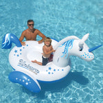64" Inflatable Blue and White Giant Magical Unicorn Swimming Pool Ride-On Lounge