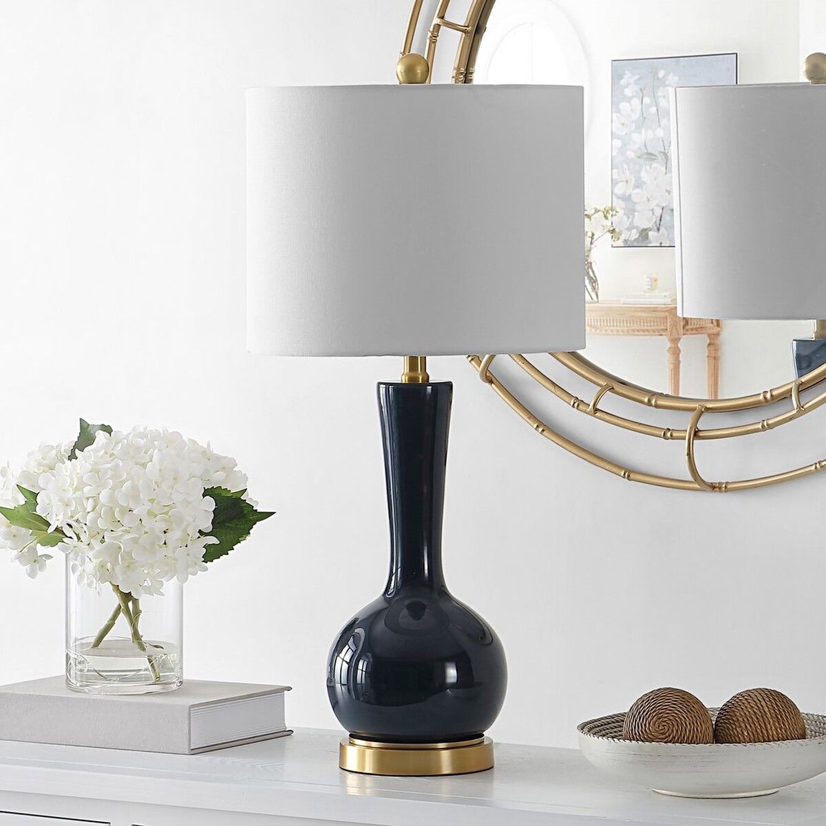  Safavieh Gaetna Glass Table Lamp - Navy - Bonton